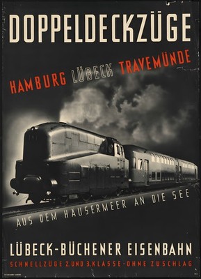   Vintage 1930s Lübeck-Büchener Eisenbahn Train Poster - 24x36 