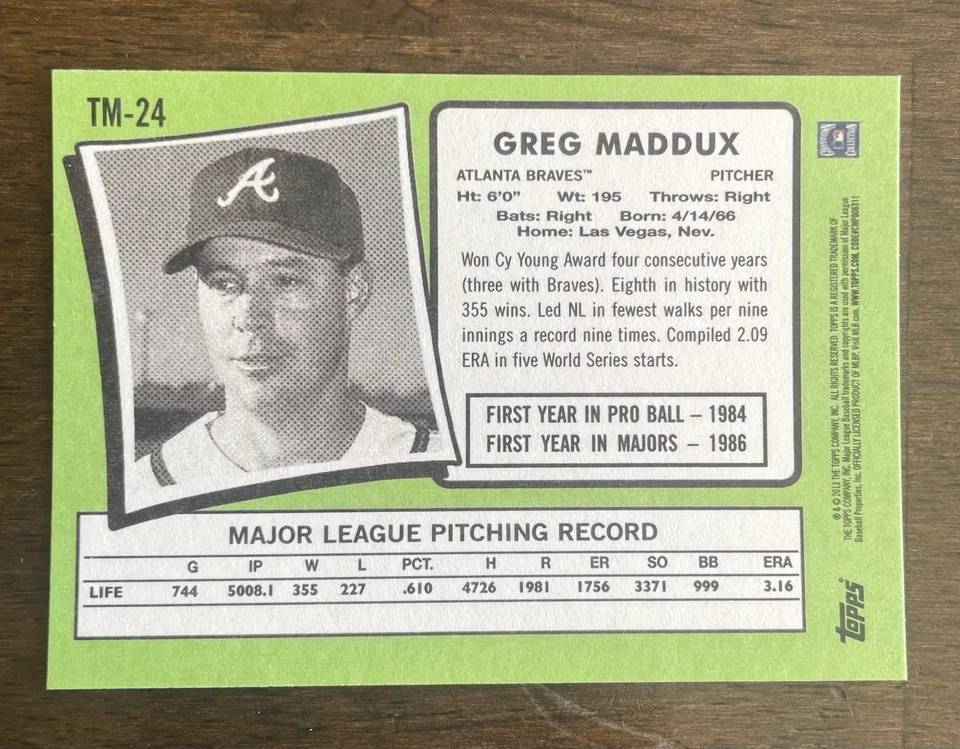 2013 Topps Update Series - 1971 Topps Minis Greg Maddux #TM-24 - Image 2 of 2