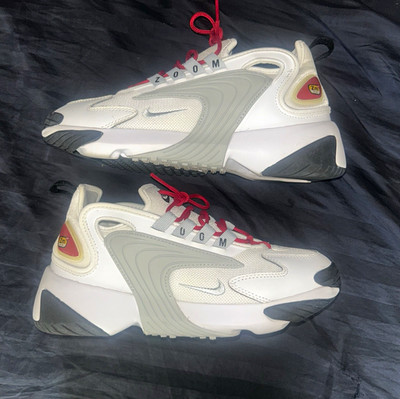 Nike Zoom 2K Men s Low Top Lace-Up Athletic Sneakers Solid White Gray Red