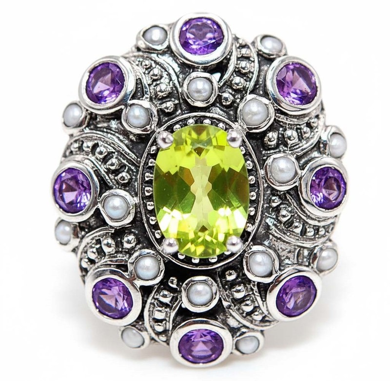 1CT Peridot 925 Solid Sterling Silver Art Deco Style Ring Jewelry Sz 8 PC12-5
