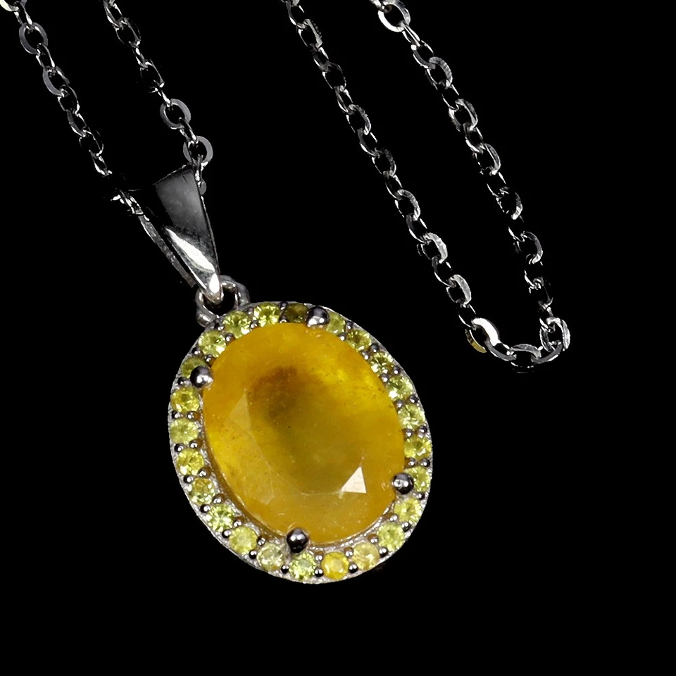 Collar de plata de ley 925 zafiro amarillo ovalado 10x8 mm zafiro piedras preciosas 18 pulgadas Foto 2 de 4