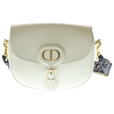 DIOR Bobby Large Shoulder Bag CD Logo Leather Gold Hardware White M9320UMOB Used