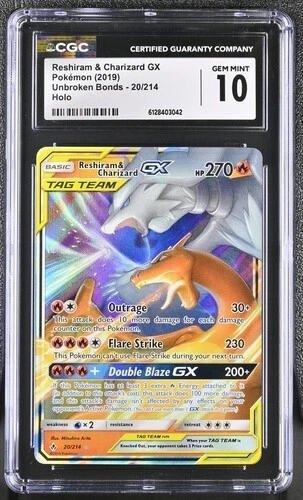 Pokémon Reshiram & Charizard GX 20/214 Sm-Unbroken Bonds Holo CGC 10