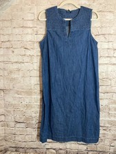 NEW $109 Talbots Tunic Dress Womens 8 Chambray Denim A Line Embroidery Cotton