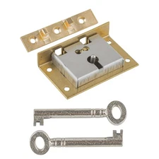 Large Brass Half Mortise Chest or Box Lid Lock W/Skeleton Key | HL3-SB-2K