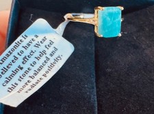 Amazonite Size 8 Ring New Stering Silver Band Gold Plated Beautiful Blue Center