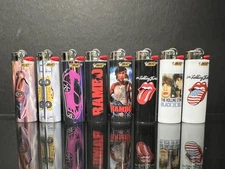 8 New Special Edition Bic Lighters mix#2 cars, Rambo, Rolling Stones 