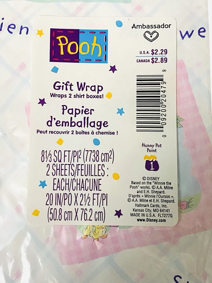 Vtg Winnie The Pooh Wrapping Paper Baby Shower Gift 2 Sheets Disney Ambassador - Image 2 of 3