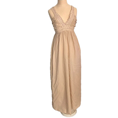Six Twenty Seven Dress Women's Size M Tan Maxi Lace Cottagecore Tie Back