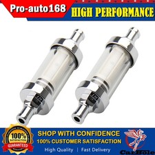 2 In Line Fuel Filter Clear View Glass Replaceable Element 38 Chrome Hose Barb