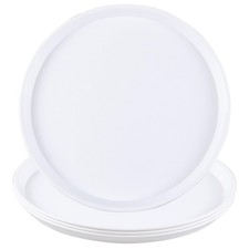 4 PCS White Round Restaurant Serving Trays Plastic Food Service NonSlip