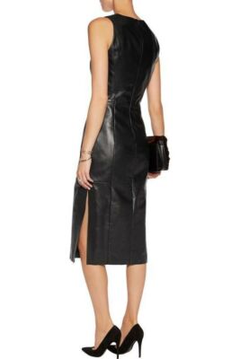 celebrity black leather dress Heidi Klum stuns as she puts a leather twist on the little black dress