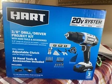 Hart 20 Volt 3/8" Drill / Driver Project Kit w/ Hand Tools & Accessories HPPK01B