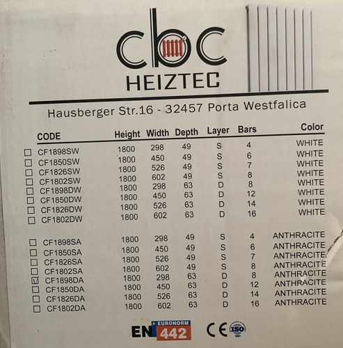 CBC Heiztec CF1898DA Flach Heizkörper Heizpaneel Wandheizung Anthrazit - Bild 2 von 2