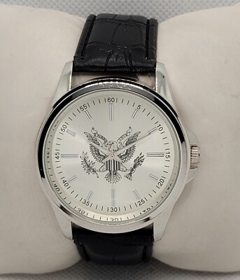 Mens Pluribus Unum USA Seal 40mm White Face Black Strap Analog Watch K9