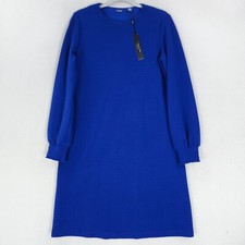 T Tahari Dress Womens Small Blue Shift Long Sleeve Knee Length Star Sapphire NEW