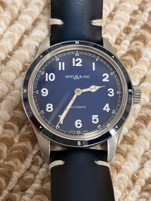 Montblanc 1858 Automatic Blue Steel Ceramic Leather 40mm - Box & Paper - 126758