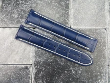 OMEGA 22mm Blue Leather Deployment Strap Blue Watch Band Seamaster Navy Blue W