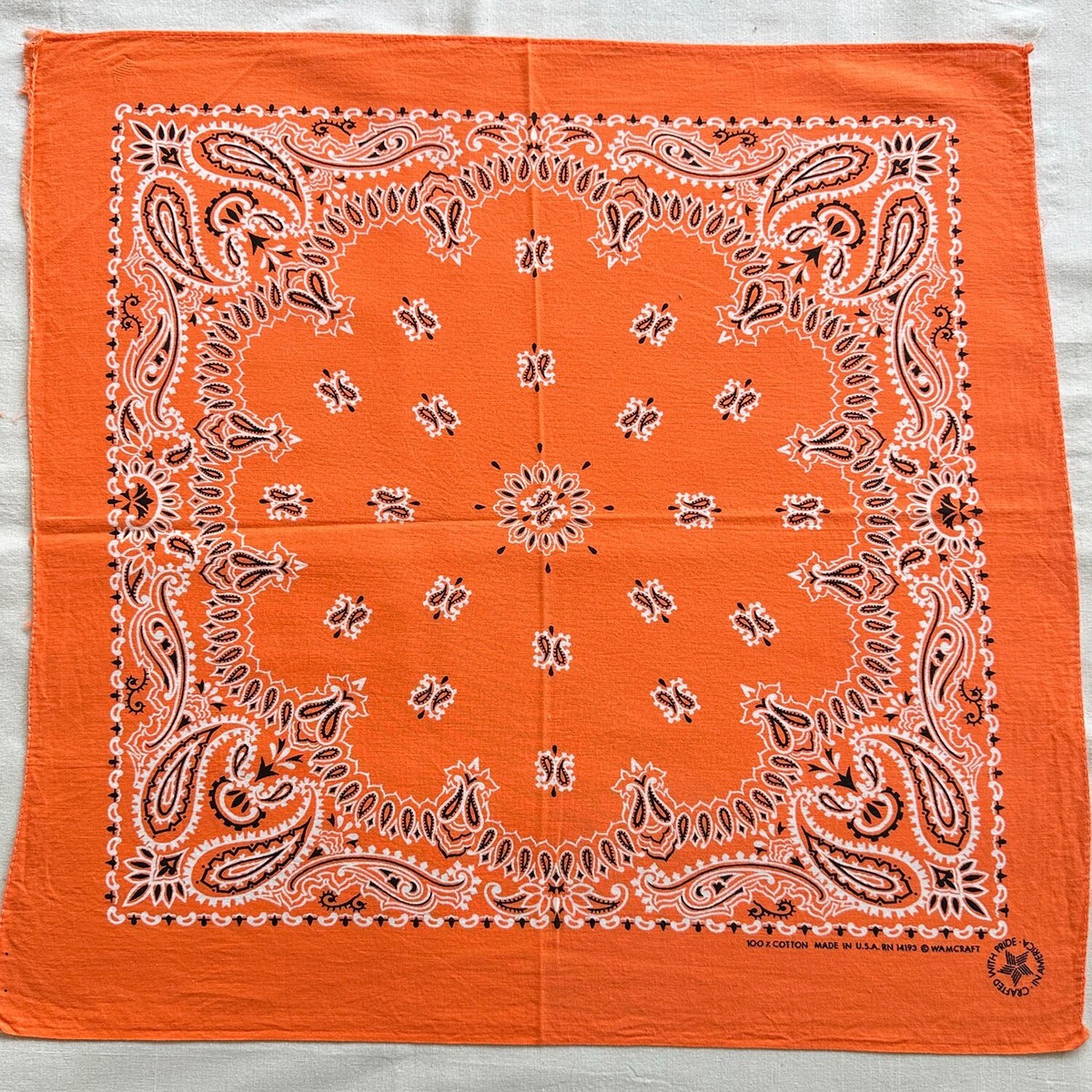 Vintage WAMCRAFT Bandana Orange Paisley Cotton Hanky RN 14193