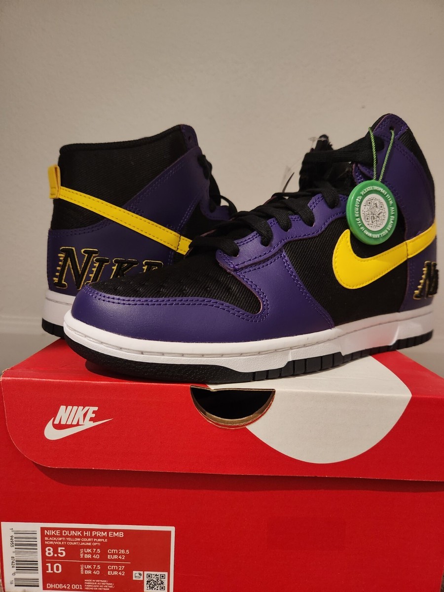 Size Nike Dunk High Premium EMB Lakers 2021 194955874240| - Main Image