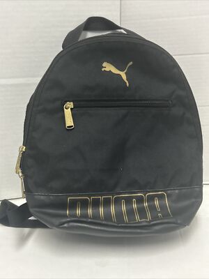 PUMA Black Gold Evercat Puma Written Out Backpack With Leather Bottom 