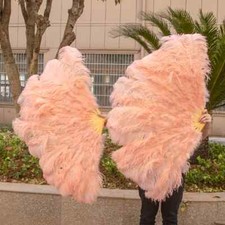 Large Real Ostrich Feather Fans 13 Bars Fluffy Plume Folding Fan for Party Stage