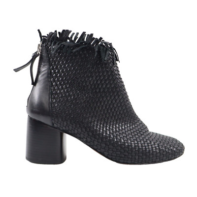  Linea Paolo Sabina Woven Leather Heel Bootie Fringe, Black 9US/39EU MSRP$170 