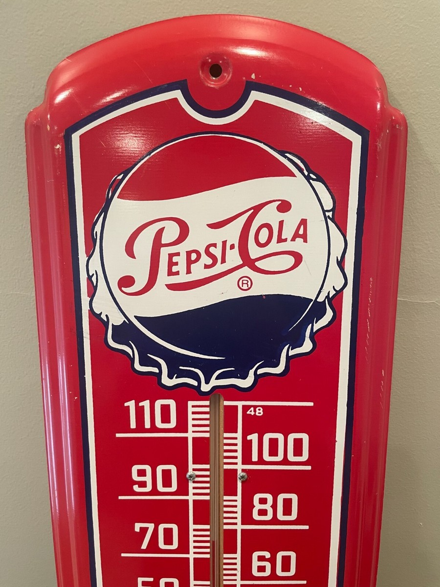Vintage Pepsi-Cola Steel Advertising Sign/Thermometer 1950