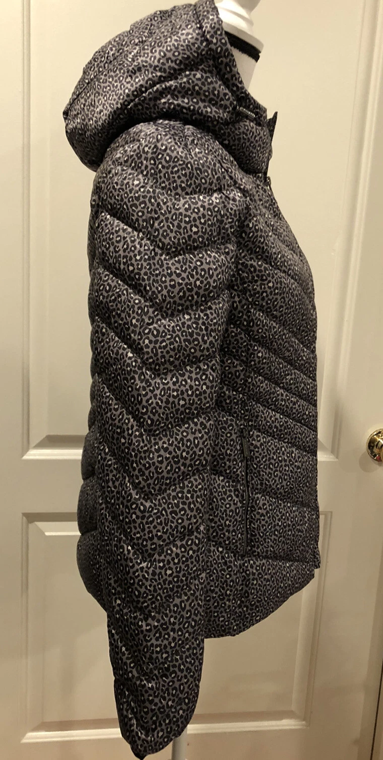 Michael Kors Giacca Cappuccio Imbottito Piumino Calcestruzzo Leopardato Combo S $190