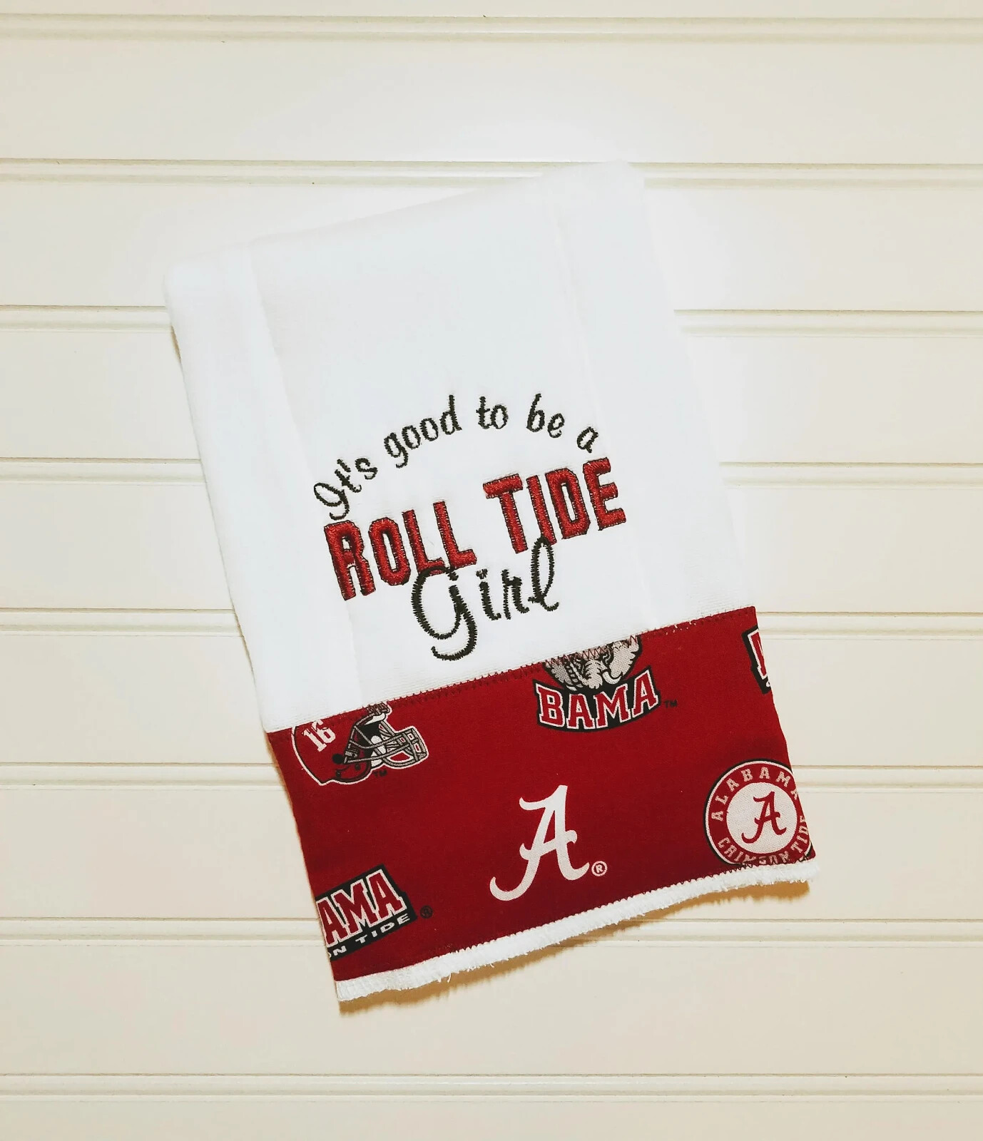 Handmade Alabama Roll Tide Embroidered Baby Burp Cloth - Girl, Boy, Baby or Fan