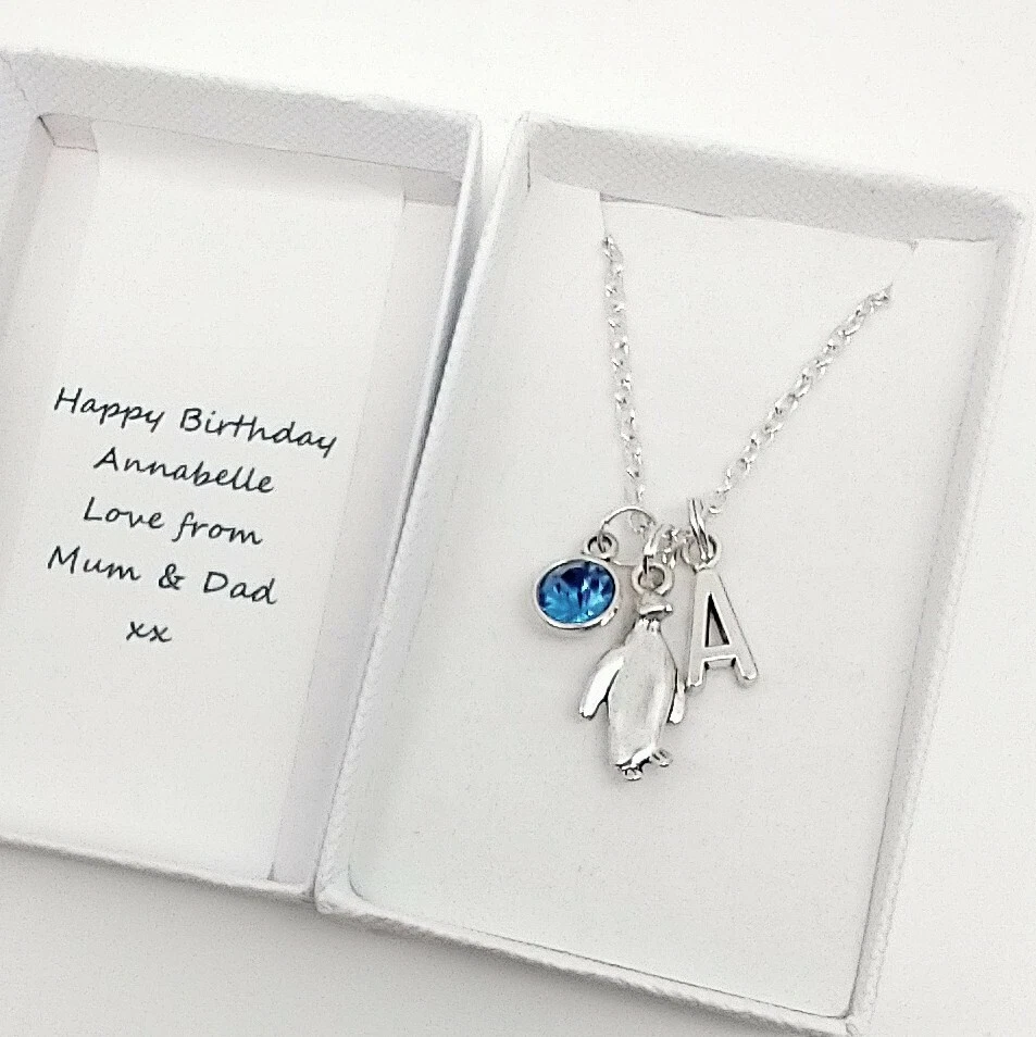 Penguin necklace shop with birthstone