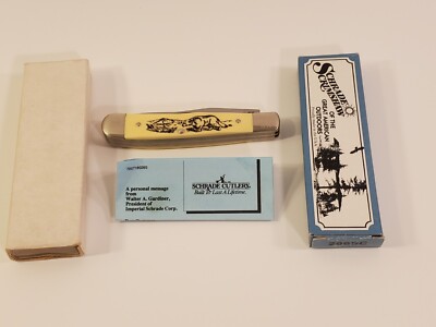 【S&H様】U.S.Aヴィンテージ SOCONY vintage Vintage 1996 Schrade USA scrimshaw SC-296 - 2 blades trapper. New