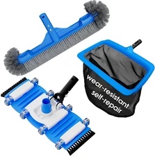 3-In-1 Pool Cleaning Kit Full Set - 18In Rounded End Pool Brush & Ergonomic Pool
