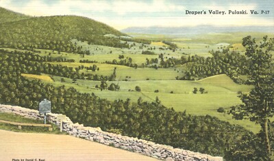 Drapers Valley Pulaski Virginia Aerial View Linen Postcard