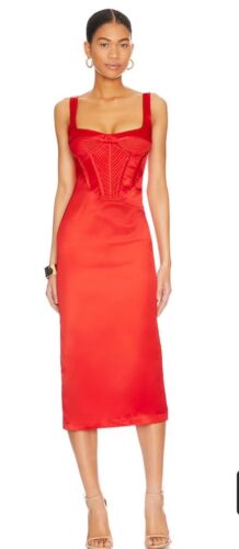 Revolve NWT $159 Bardot Elodie Midi Corset Dress 6 FIRE RED - Picture 1 of 7