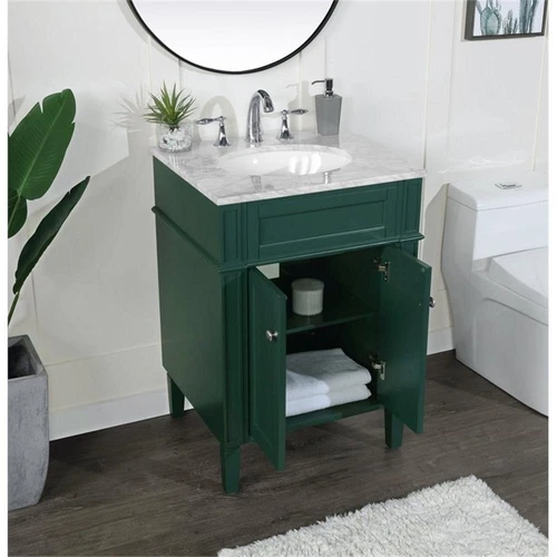 Elegant Decor Park Avenue 24" Metal MDF Marble Single Bathroom Vanity in Green - Picture 8 of 8