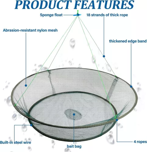1/2PCS Foldable Drop Fishing Landing Net Trap Cage Prawn Bait Shrimp Pond Mesh - Picture 4 of 13