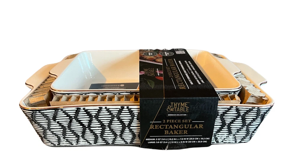 Nuevo Patrón Tomillo y Juego de Mesa 2 Rectangulares Panadero Abstracto Negro Blanco Difícil de Encontrar Foto 3 de 4