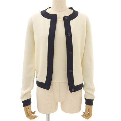 CHANEL 02C Ensemble Long Sleeve Cardigan Sleeveless Cashmere White 