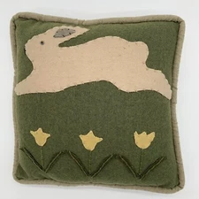 Primitive Felt Rabbit Appliqué Stitched Pillow Farmhouse Easter Spring