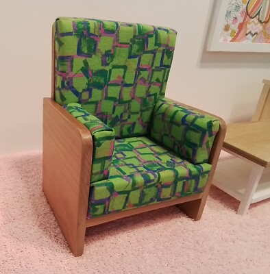 1:6 Chair Mod Retro ''Moss Squares'' Blythe Barbie Ken Doll Dollhouse Miniature 