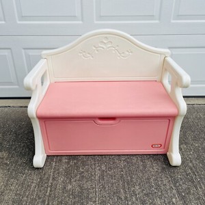 Vintage Pink White Little Tikes Tykes ToyBox Toy Box Bench Chest READ