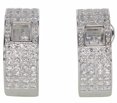 Chopard Swiss Happy Diamond 18K White Gold earrings, 2.5+ct ttl natural diamonds