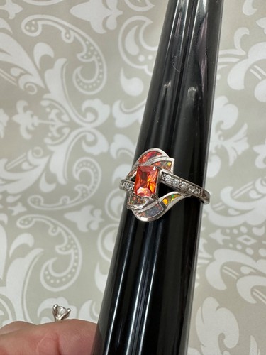 Art Deco Sterling Silver and Faux Orange Gemstone Ring Size 11 - Picture 5 of 9