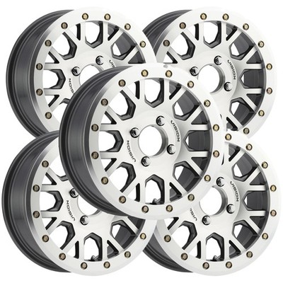 (Set of 5) Vision UTV GV8 Invader Beadlock 15x6 4x156 +38mm Machined Wheels Rims