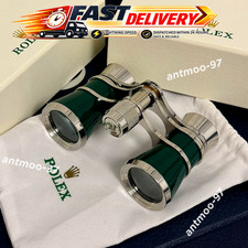 Rare Rolex Green Silver Lacquer Opera Binoculars With Box Pouch Luxury Vip