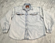 80s Vintage Jordache Jean Chambray Shirt Women Medium Acid Wash Southwestern