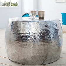 Runder Couchtisch ORIENT 60cm silber Metall Aluminium Hammerschlag handmade