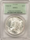 1922-D $1 PEACE DOLLAR - PCGS MS-63, OLD GREEN HOLDER & BLAST WHITE!