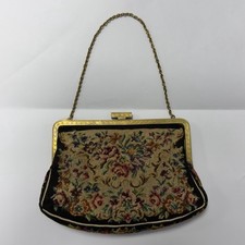 Vintage Austrian Petit Point Tapestry Needlepoint Jeweled Frame Evening Bag